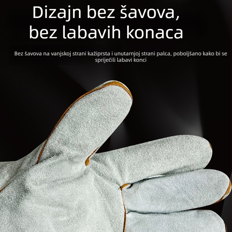 Duge rukavice za zavarivanje, dvostruko ojačane, otporne na habanje i toplinsku izolaciju, zaštitne rukavice za zavarivanje, od cijele kravlje kože, s cijelom dlanom.