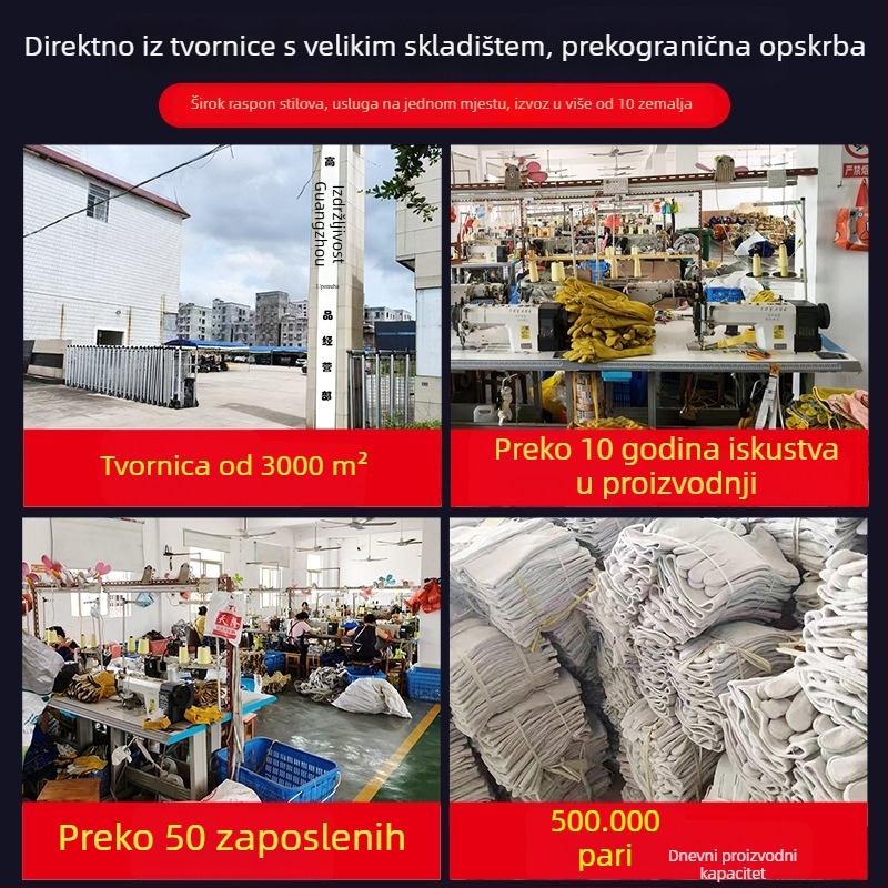 Rukavice za zaštitu na radu od dvostruko slojene kože goveda s punom dlanom, otporne na habanje, vatrootporne, otporne na prskanje i toploizolacijske za zavarivanje