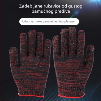 Crveno-crne pletene pamuk rukavice, otporne na habanje, deblje, protuklizne za mehanički rad i radionicu