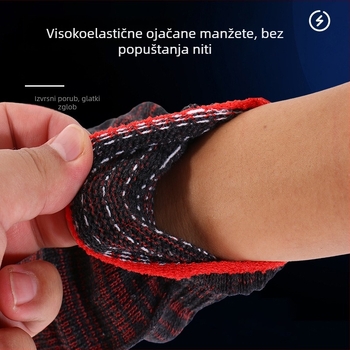 Crveno-crne pletene pamuk rukavice, otporne na habanje, deblje, protuklizne za mehanički rad i radionicu