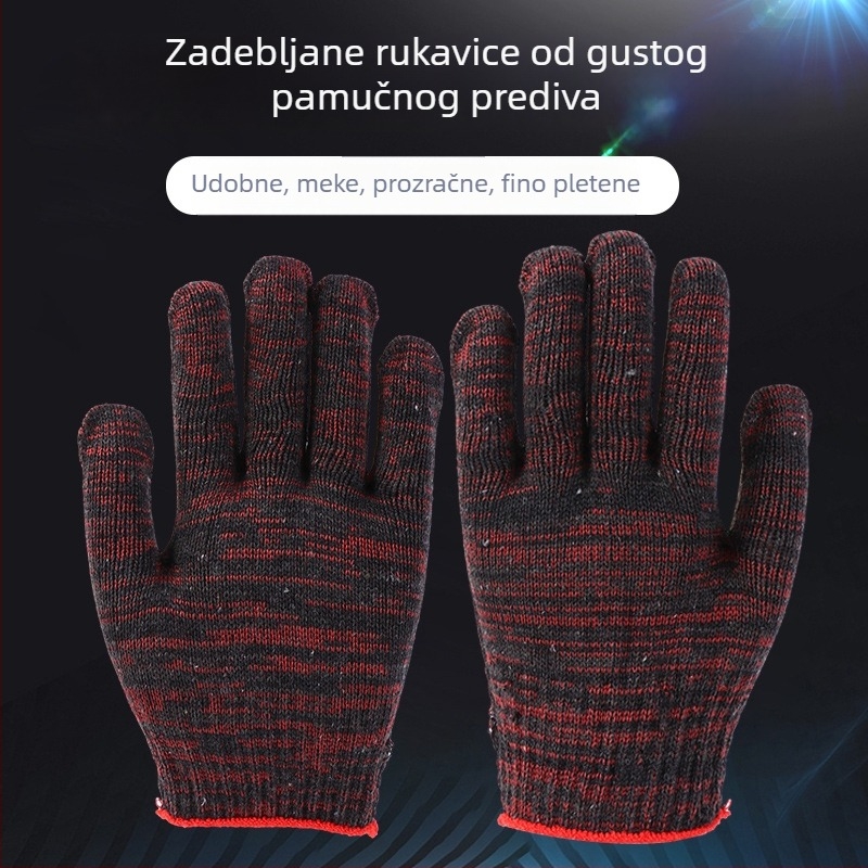 Crveno-crne pletene pamuk rukavice, otporne na habanje, deblje, protuklizne za mehanički rad i radionicu