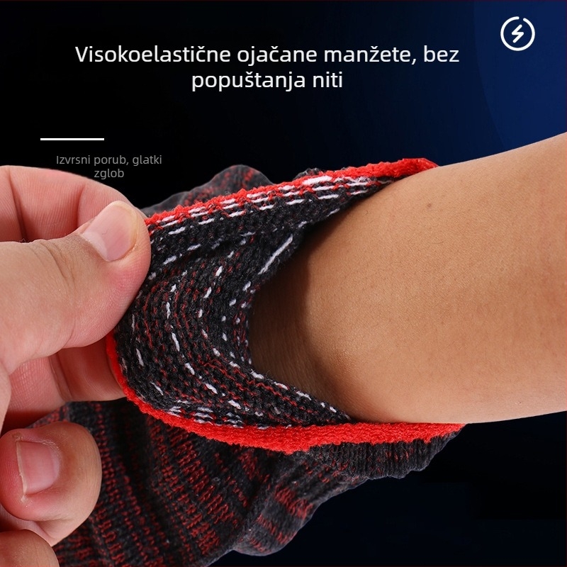 Crveno-crne pletene pamuk rukavice, otporne na habanje, deblje, protuklizne za mehanički rad i radionicu