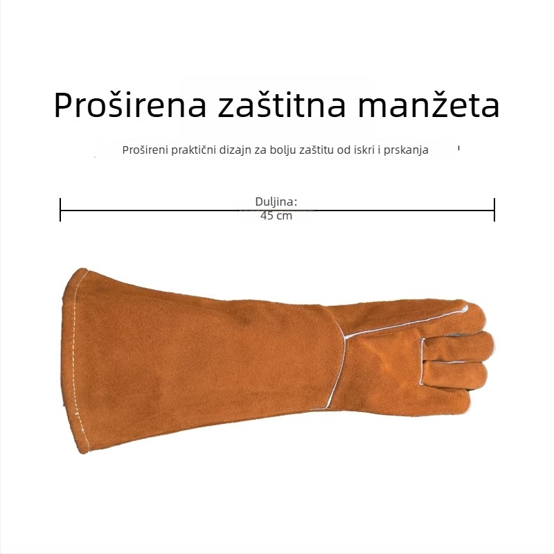 Proširene rukavice za zavarivanje od teleće kože, zaštita od opeklina, otporne na habanje, toplinska izolacija, zaštita od prskanja, ojačana podstava