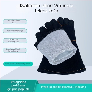 Prilagođene kožne rukavice za zavarivanje od govedje kože, duge, debele, protiv opeklina, otporne na visoke temperature, vatrootporne rukavice za zavarivanje