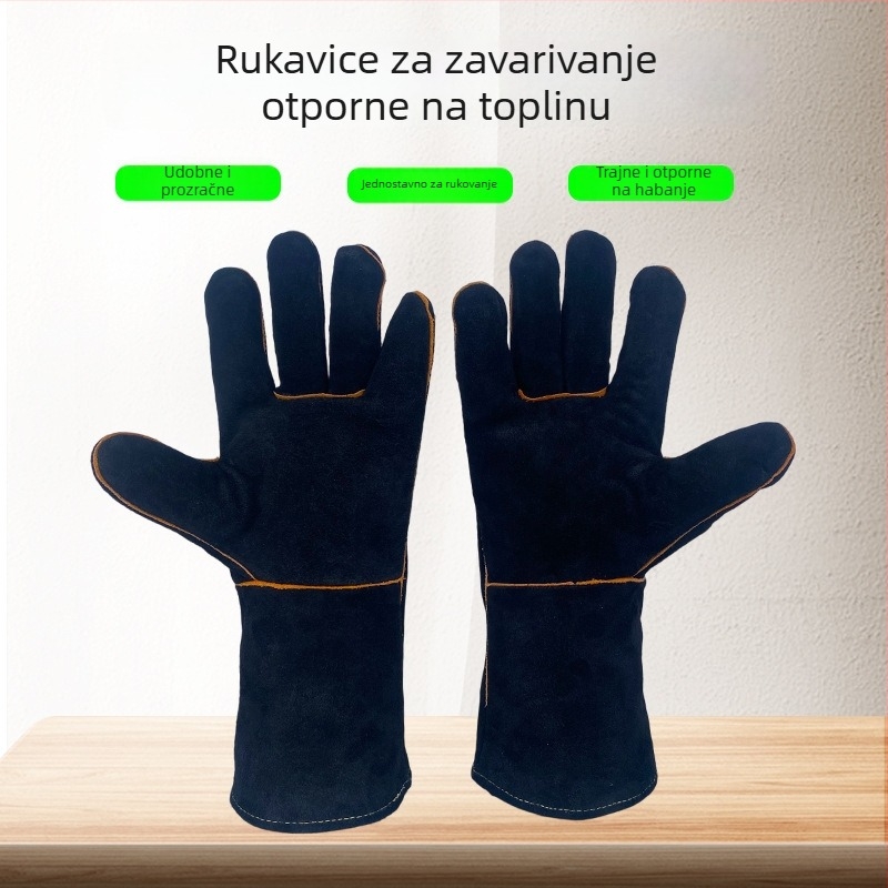 Prilagođene kožne rukavice za zavarivanje od govedje kože, duge, debele, protiv opeklina, otporne na visoke temperature, vatrootporne rukavice za zavarivanje