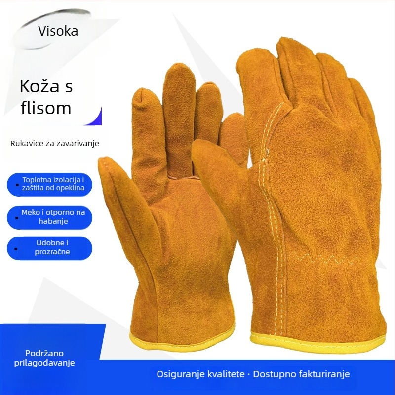 Kratke rukavice za zavarivanje s fleec podstavom, otporne na habanje, toplinska izolacija, kožne rukavice za zavarivanje