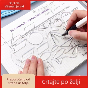Višefunkcionalni geometrijski set ravnala s kutomjerom i pravokutnim trokutom