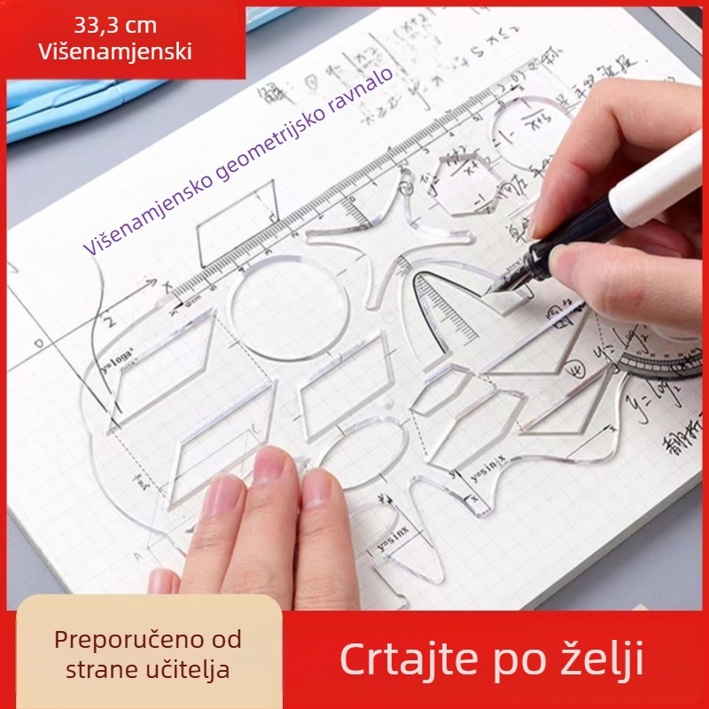 Višefunkcionalni geometrijski set ravnala s kutomjerom i pravokutnim trokutom