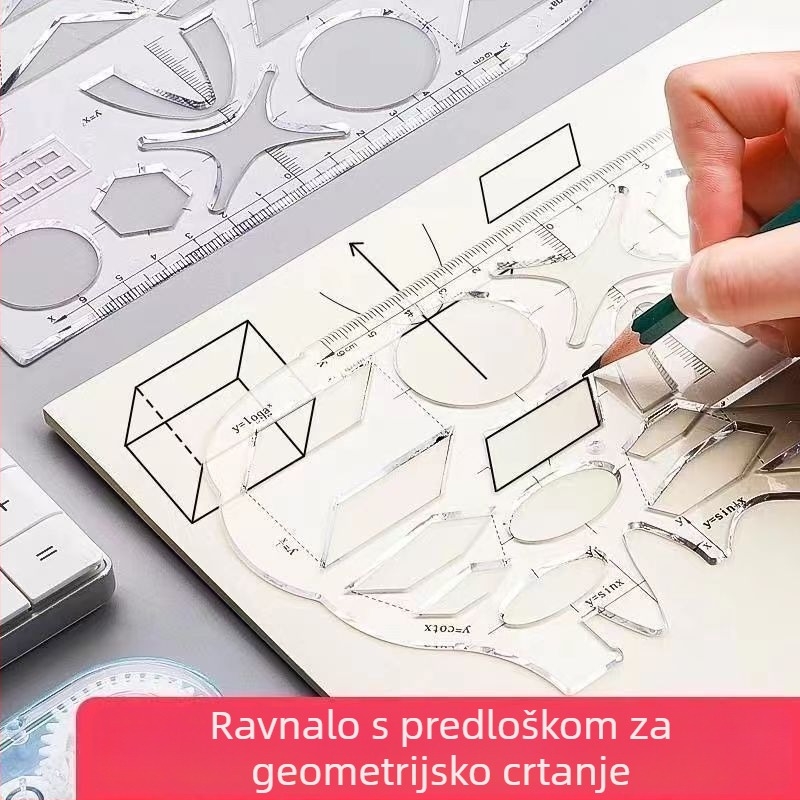 Višefunkcionalni geometrijski set ravnala s kutomjerom i pravokutnim trokutom