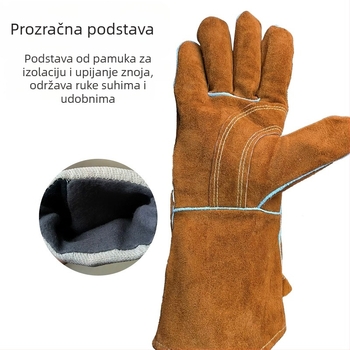Duge rukavice za zavarivanje od kože bivola, protiv opeklina, otporne na trošenje, toplinsku izolaciju, otporne na prskanje, ojačane i debelo izrađene zaštitne rukavice za zavarivače