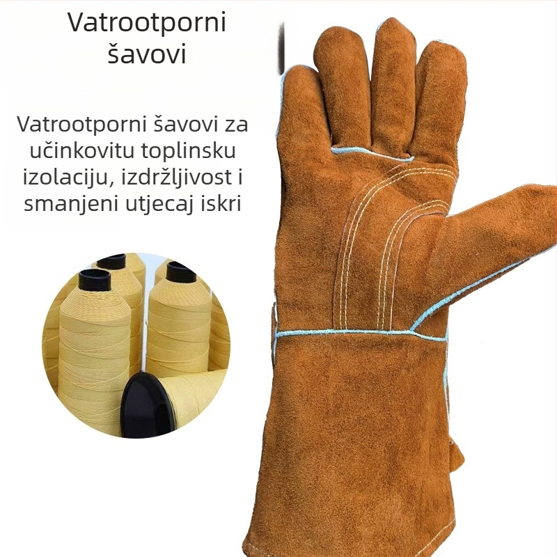 Duge rukavice za zavarivanje od kože bivola, protiv opeklina, otporne na trošenje, toplinsku izolaciju, otporne na prskanje, ojačane i debelo izrađene zaštitne rukavice za zavarivače
