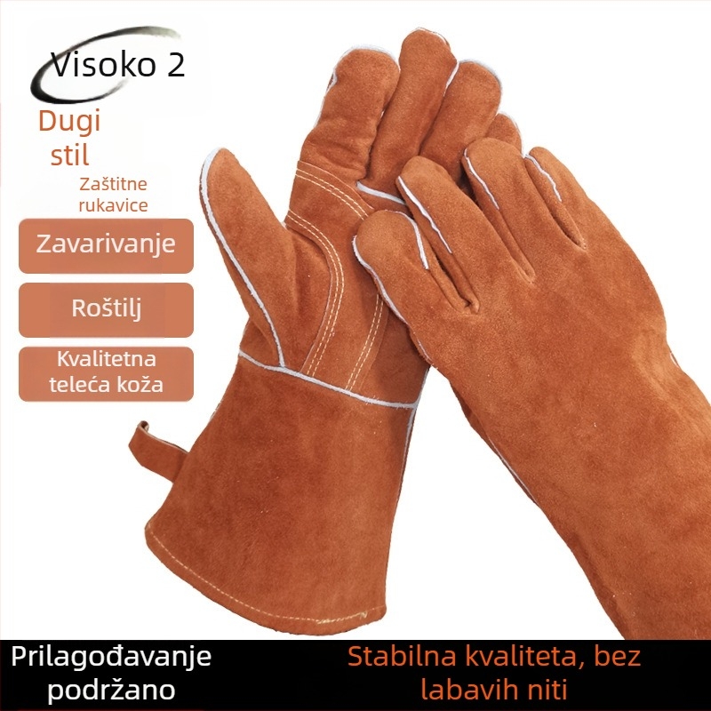 Duge rukavice za zavarivanje od kože bivola, protiv opeklina, otporne na trošenje, toplinsku izolaciju, otporne na prskanje, ojačane i debelo izrađene zaštitne rukavice za zavarivače