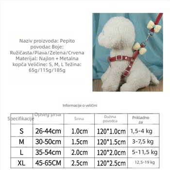 Modni prsni harnes za kućne ljubimce za šetnju mačke i psu, podesiv, protiv bijega, s mašnicom.