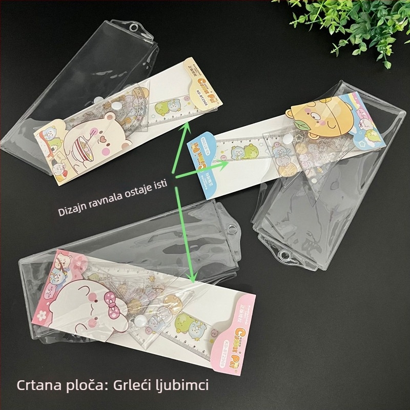 Geometrijski set za školu s motivom kućnog ljubimca: 4 dijela — pravilo, kutnik, kutomjer