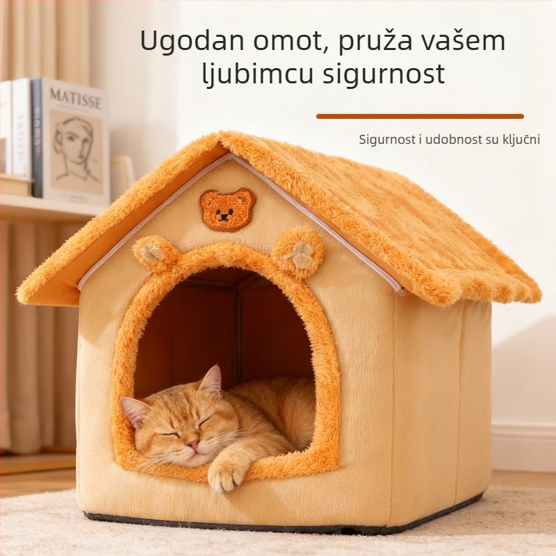 Velika poluzatvorena kućica za mačke i pse s odvojivom, perivom podlogom za zimu