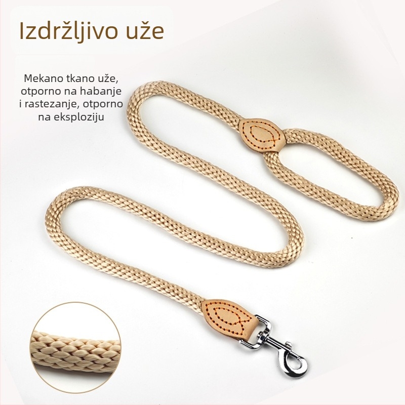 Povodac za pse od konopnog užeta, za male, srednje i velike pse, s jednim kukom, udoban zahvat u ruci.