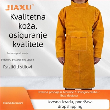 Zavarivački pregača od kravlje kože, otporna na visoke temperature, zaštita od prskanja i plamena, žuta