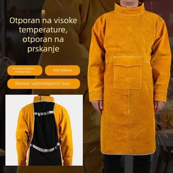 Zavarivački pregača od kravlje kože, otporna na visoke temperature, zaštita od prskanja i plamena, žuta