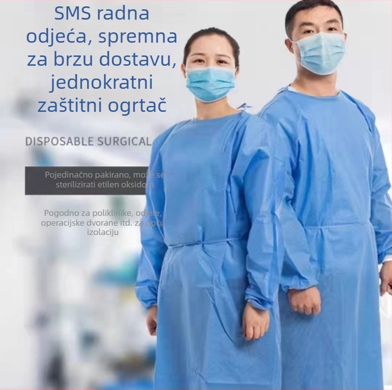 Plava izolacijska haljina s pletenim manžetama, jednokratna zaštitna odjeća od netkane tkanine, zaštita od prašine