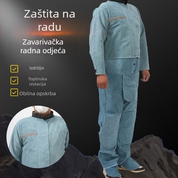 Dvodjelni zaštitni kombinezon za zavarivanje od teleće kože, otporan na vatru, s ojačanim koljenima za čeličane