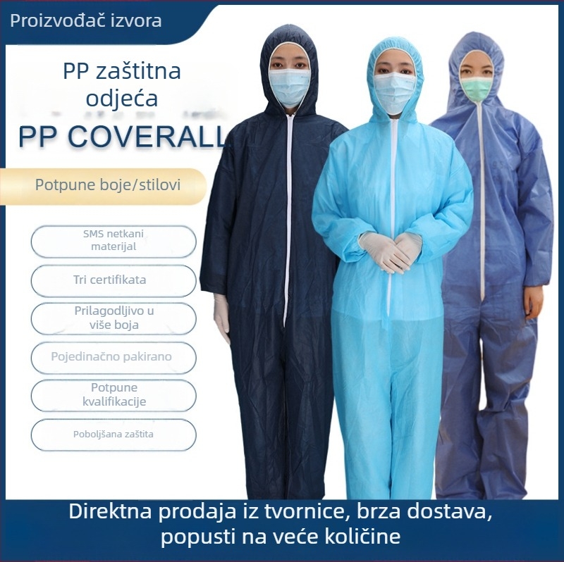 Jednokratni zaštitni kombinezon s kapuljačom od PP netkanog materijala, vodootporan i prozračan