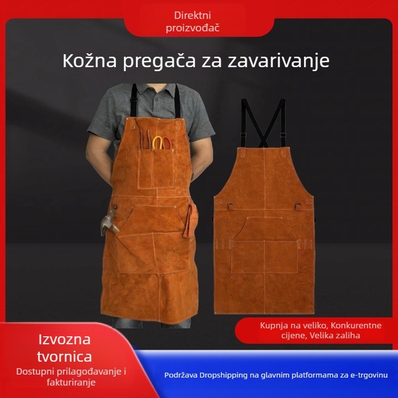 Kožni pregača za zavarivanje s kožnim rukavima i zaštitnicima za stopala, otporna na vatru i iskru