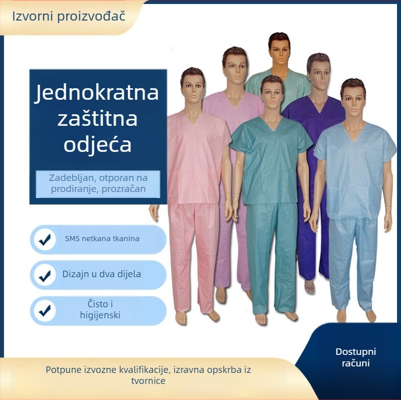 Jednokratna medicinska haljina za pacijente, vodootporna i prašinu otporna, dvodijelna, kratkih rukava, od PP netkanog spunlace materijala