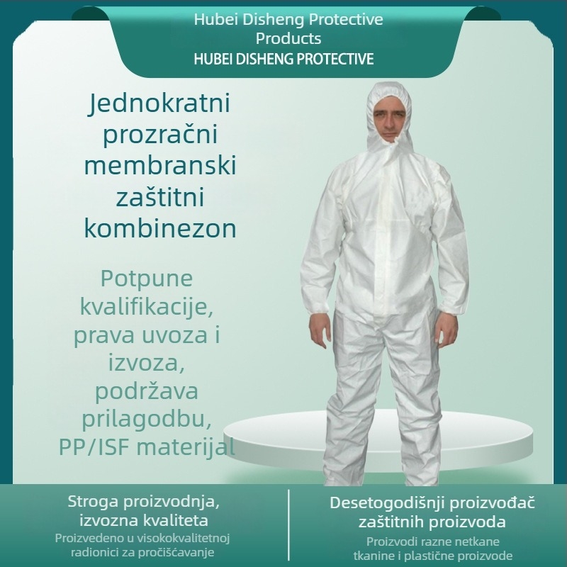 Jednokratni zaštitni kombinezon s kapuljačom od netkanog materijala, vodootporan, otporan na prljavštinu, prozračan, lagan, za poljoprivredu i prskanje
