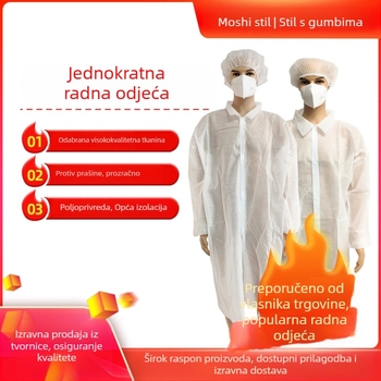 Jednokratno PP nešiveno zaštitno odijelo s Velcro zatvaračem, za rad, izolaciju i zaštitu od prašine