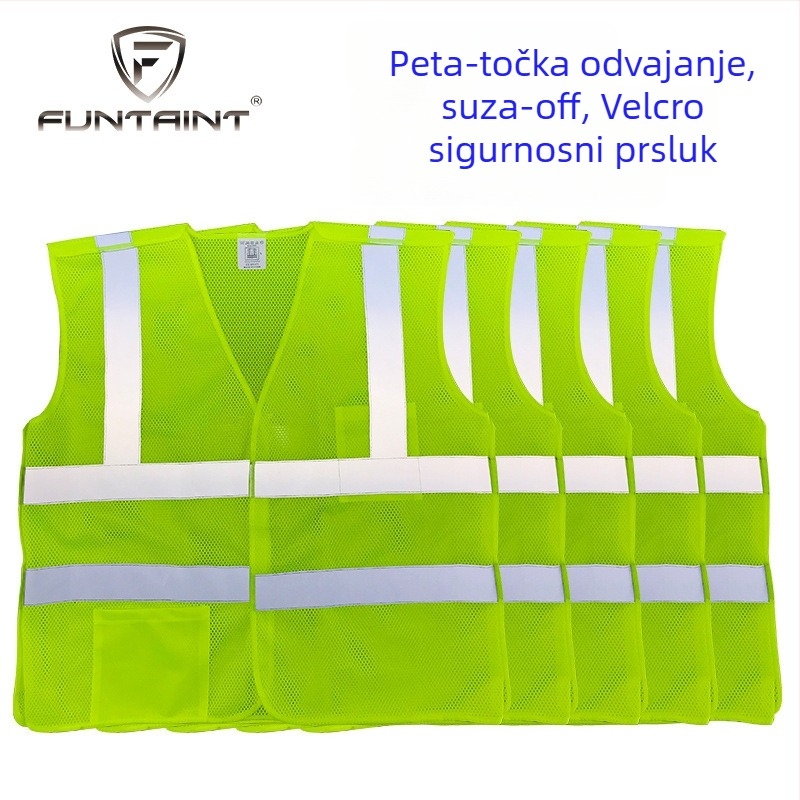 Sigurnosni prsluk s Velcro zatvaračem, razdvojni, reflektirajuće trake visoke vidljivosti, mrežasti materijal