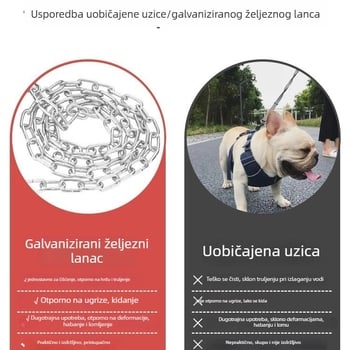 Lanac za psa protiv ugriza sa povodcem, otporan na hrđu, željezni lanac i ogrlica