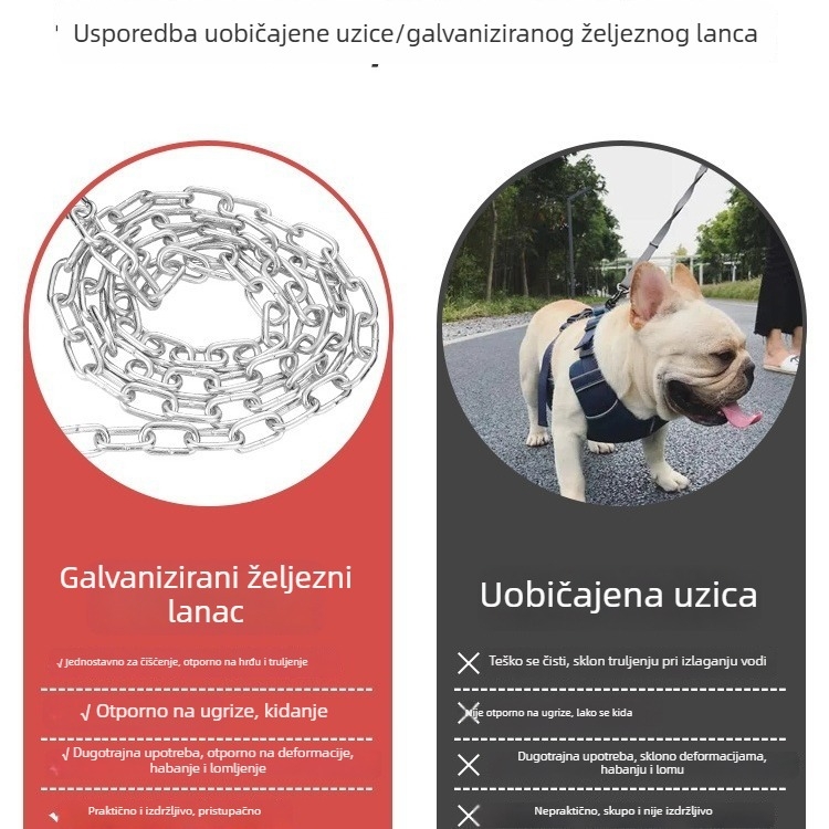Lanac za psa protiv ugriza sa povodcem, otporan na hrđu, željezni lanac i ogrlica