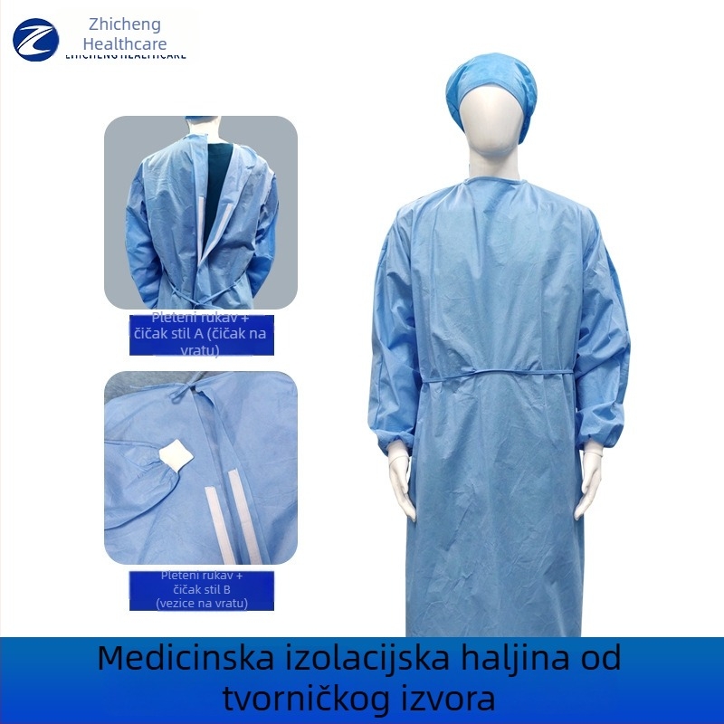 Jednokratna izolacijska halja od SMS-a, neprozračan netkani materijal, prozračna i otporna na prašinu, debeli kombinezon-stil izolacijske uniforme, prilagodljiva