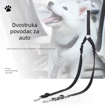 Automobilski dvostruki sigurnosni pojas s reflektirajući međuodsjajnim proširivim povodcem za mačke i pse