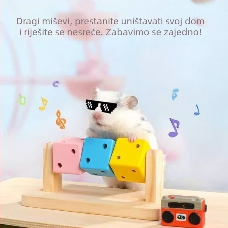 Drvena zubna igračka za hamstere, kocka-puzle, šarena