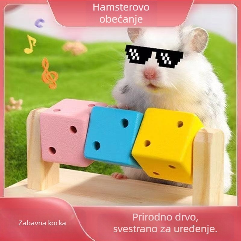 Drvena zubna igračka za hamstere, kocka-puzle, šarena