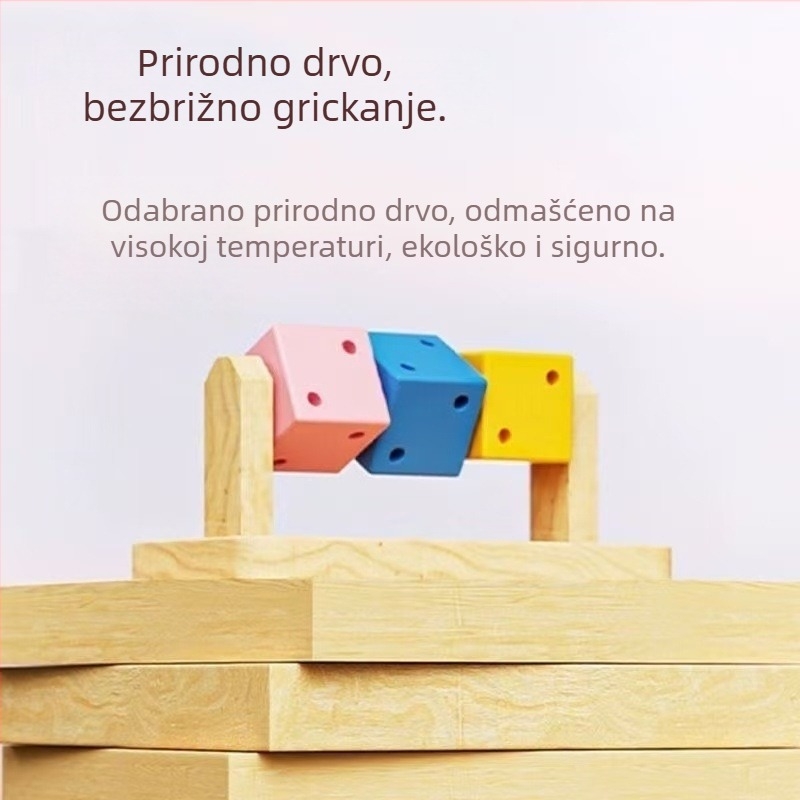 Drvena zubna igračka za hamstere, kocka-puzle, šarena