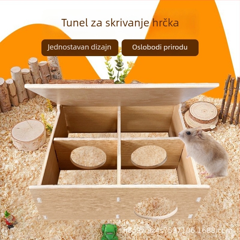 Drvena kućica za hamstera s platformom, skloništem i spavaćim gnijezdom, vodootporna i otporna na ugrize, sklopiva mala vila