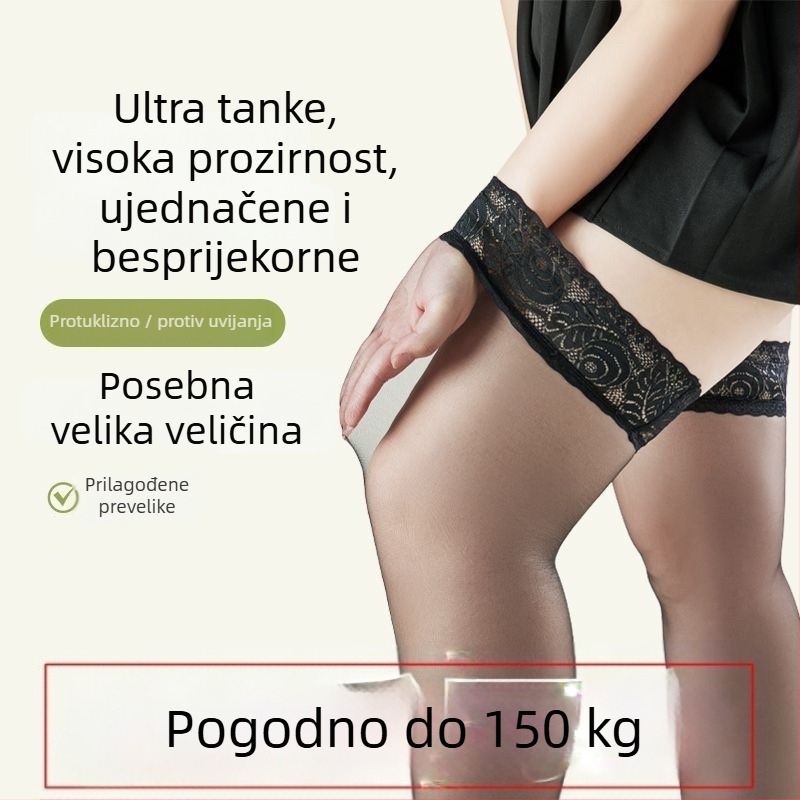 Plus veličine čarape do bedra sa silikonskom čipkom, protuklizne, ultra tanke, dugačke.