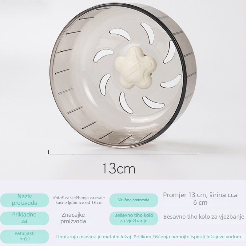 Kružni kotač za hrčke, promjer 13 cm, cilindrični mehanizam i bajonetni nosač