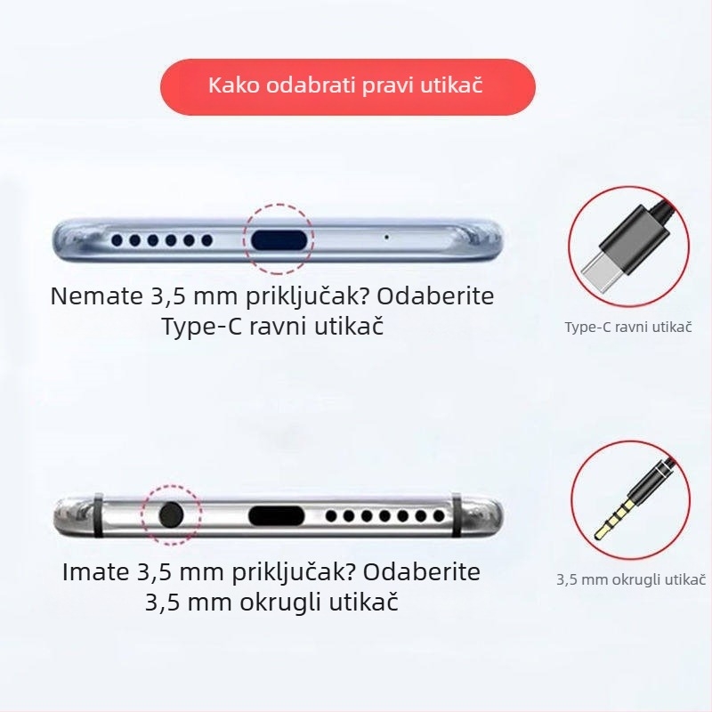 Žične in-ear karaoke slušalice s Type-C i 3,5 mm priključkom za pjevanje