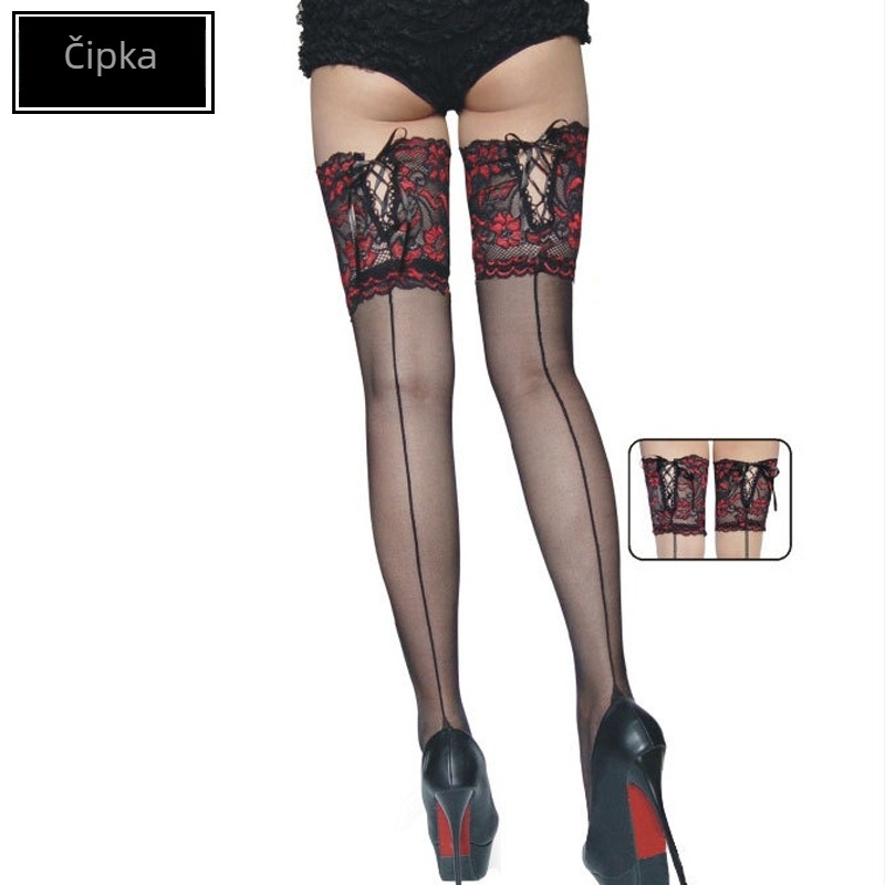 Beileisi plus veličine čipkaste čarape do bedra, seksi, sa stražnjim šavom i silikonom, model 2130