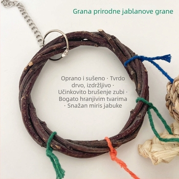Prirodna igračka za hrčke: set od jabukovog grana, pleteni krug, travnata torta, travnata kugla, kukuruzna ljuska, lufa za grickanje