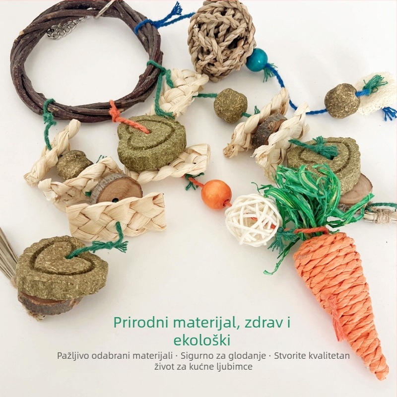 Prirodna igračka za hrčke: set od jabukovog grana, pleteni krug, travnata torta, travnata kugla, kukuruzna ljuska, lufa za grickanje