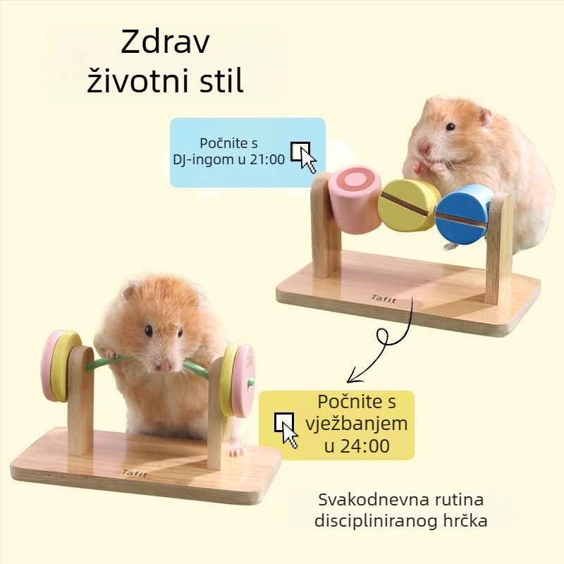 Drvena igračka za hrčke s diskom za vježbanje i zabavu, slatka potpora za zubanje zlatnim hrčkima