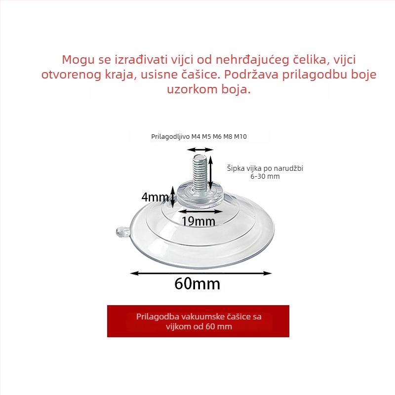 60 mm usisna čašica sa vijcima za kupaonsku policu, PVC, prozirno