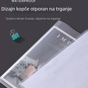 L-oblik A4 mapa za dokumente s dvostrukim klipom, ekstra debelim jednoproduklom, prozirni umetak E310 za jednu stranicu s zaštitnim filmom i otisnutim logom