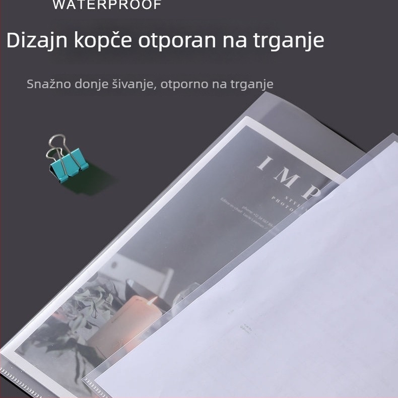 L-oblik A4 mapa za dokumente s dvostrukim klipom, ekstra debelim jednoproduklom, prozirni umetak E310 za jednu stranicu s zaštitnim filmom i otisnutim logom