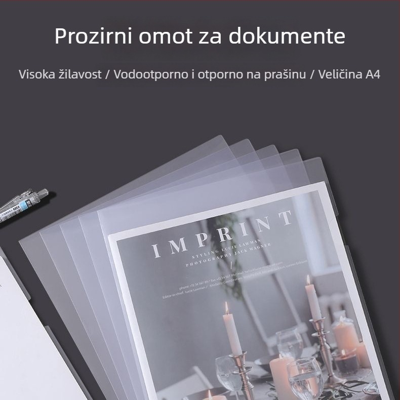 L-oblik A4 mapa za dokumente s dvostrukim klipom, ekstra debelim jednoproduklom, prozirni umetak E310 za jednu stranicu s zaštitnim filmom i otisnutim logom