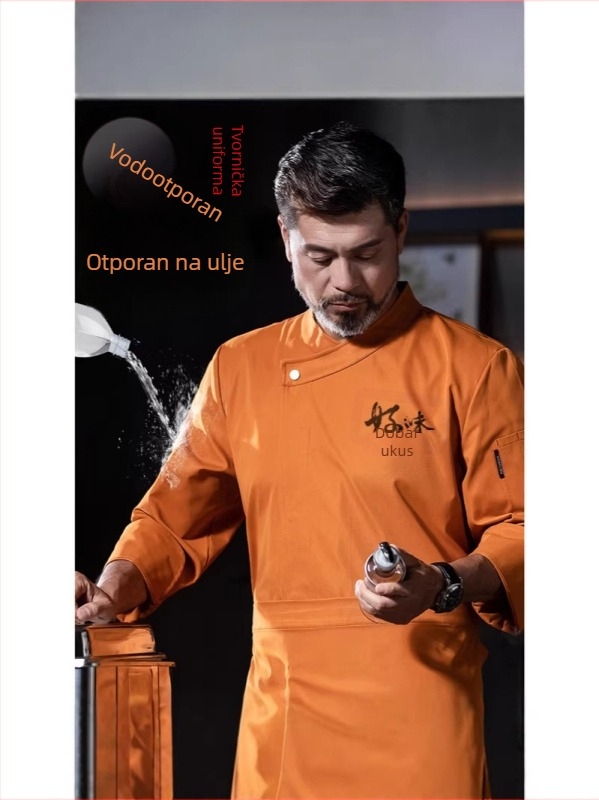 Vodootporan i masnoćom otporan kuharski radni kaput s dugim rukavima, luksuzna catering odjeća za hotele i restorane, elastična tkanina, muški, jesen-zima